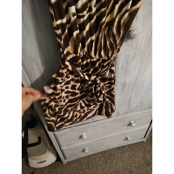 Cache Retro Edgy Zebra Print Dress Brown & Cream Medium Boho Classic Sexy - Picture 4 of 8